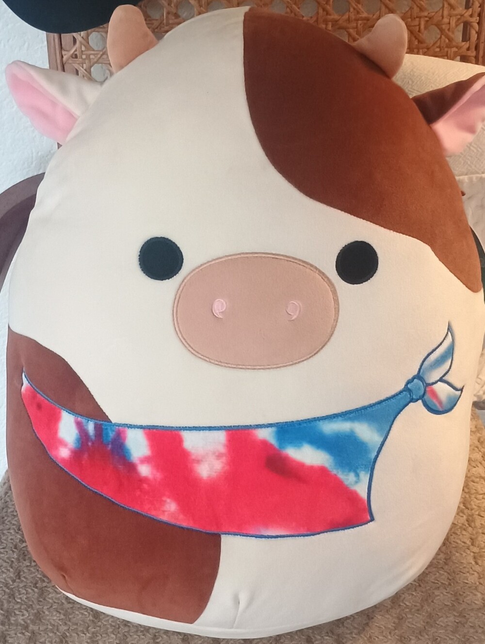 Squishmallows Cow Pillow in Cream, Brown, Pink and Blue Tie-Dye